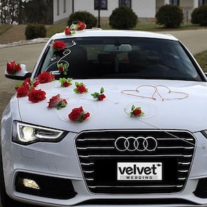 Red roses wedding car decoration kit Car decor ribbon wedding fair Artificial flowers Paint safe decoration voiture mariage hochzeitsdeko