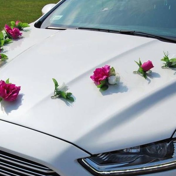 Bruiloft auto decoratie kit Witte en Roze Bloemen Auto idee voor bruiloft beurs Lint en bogen decor decoratie voiture mariage hochzeitsdeko