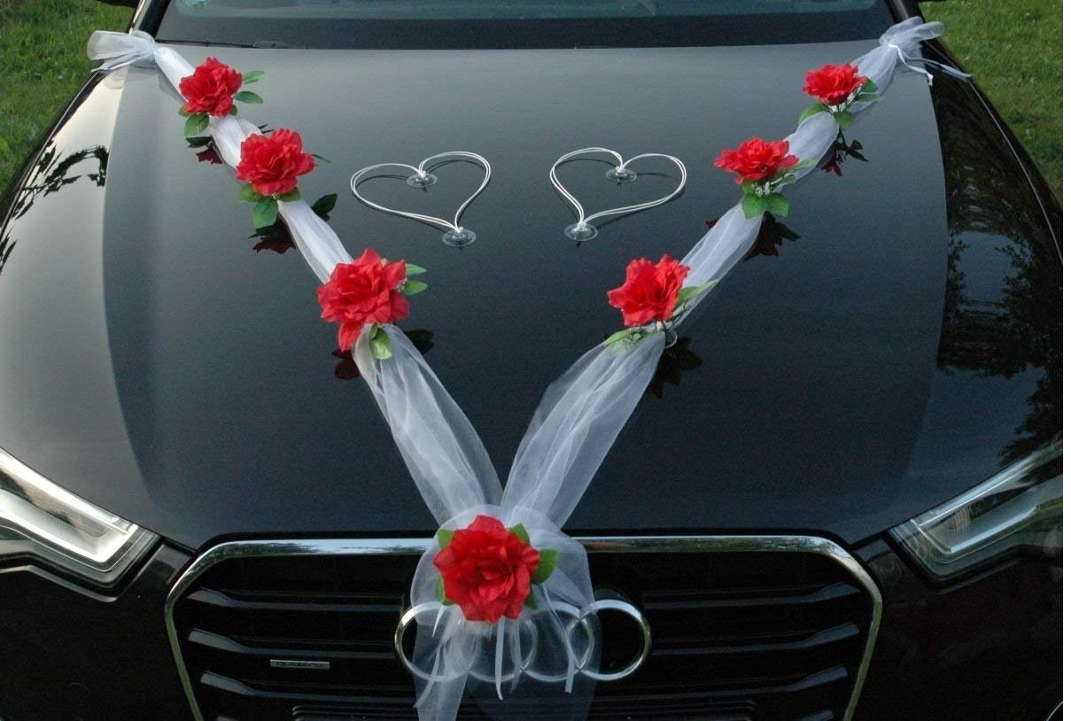 Buy Wedding Car Decoration Kit Set Red Roses & White Organza ONLY NOW FREE  Ribbon Bows for Doors Online in India 