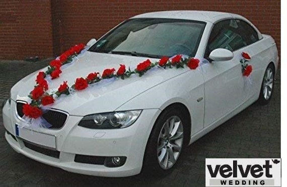 WEDDING CAR decorations With Roses And Ribbon