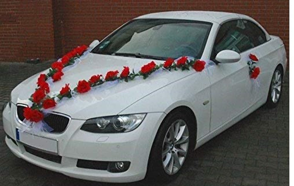 Unique Wedding Car Decoration Kit Set Lots of Red Roses & White Organza