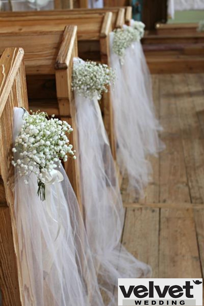 Baby’s Breath Gypsophila Pew End Bow Rustic Wedding Aisle Church ...