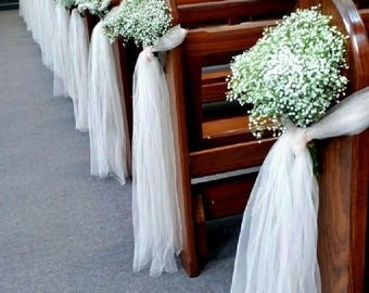 Baby’s Breath Gypsophila Pew End Bow Rustic Wedding Aisle Church Organza Decoration Handmade