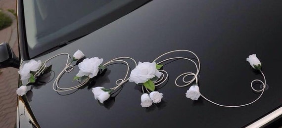 Wedding Car Decoration Kit Set White Hearts & Flowers and ONLY NOW FREE  Ribbon Bows for Doors Available Also in Red 