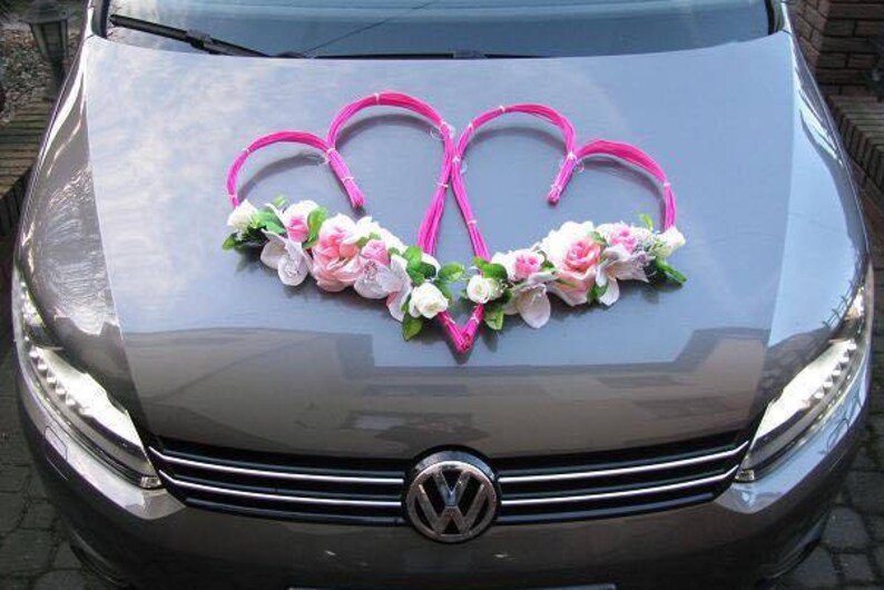 Unique Wedding Car Decoration Set Pink Hearts & Flowers and FREE Ribbon ...