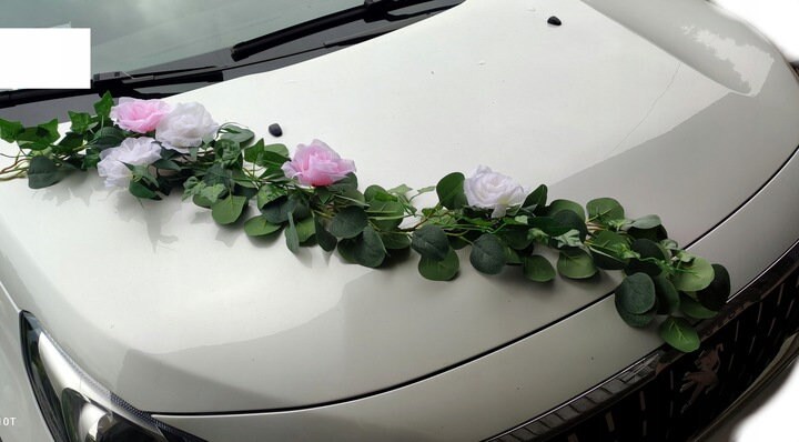 Kit de voiture de mariée et de marié en rotin rouge profond : 2 anneaux,  ruban, bouquets et décorations de porte - 5/5 Ich empfehle die Produkte!!!