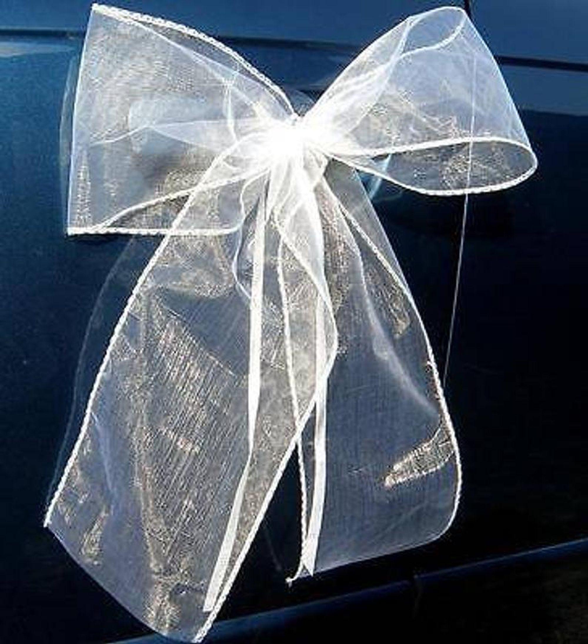 100 Lazos De Satén Blanco Para Decoración De Bodas - 2.5 Cm Ancho, 20 Cm Largo, Listos Para Usar En Coches O Eventos