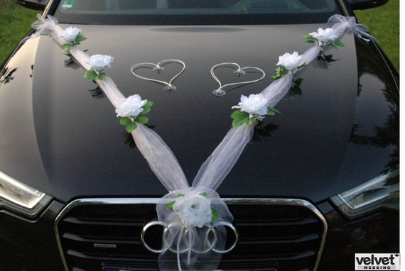 Kit de decoración de coches de boda Set Rosas blancas y organza SOLO AHORA  GRATIS lazos de cinta para puertas -  España