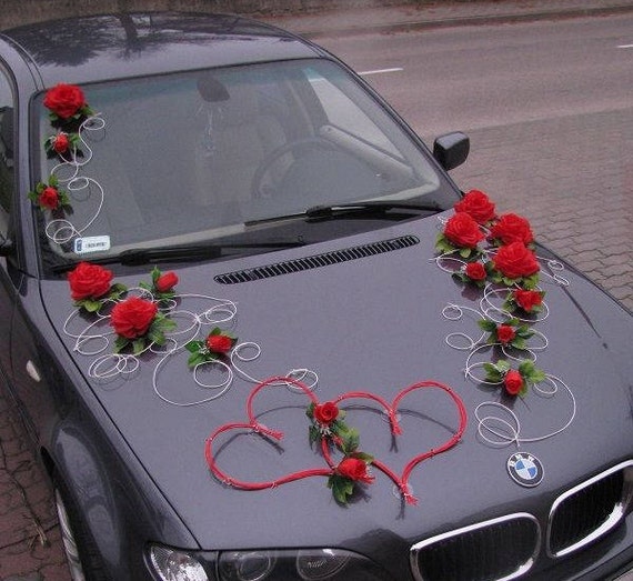 Wedding Car Decoration Kit Set WHITE Hearts & Flowers and FREE Ribbon Bows  for Doors Available Also in White 