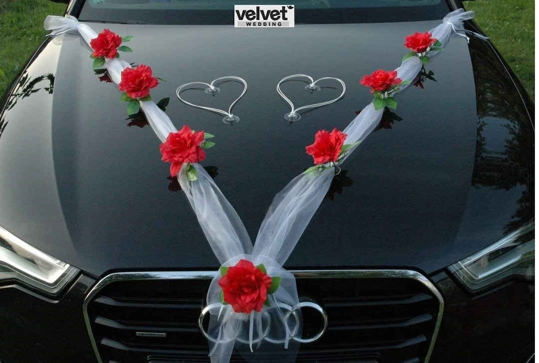 Wedding Car Decoration Kit Set Red Roses & White Organza ONLY NOW FREE ...