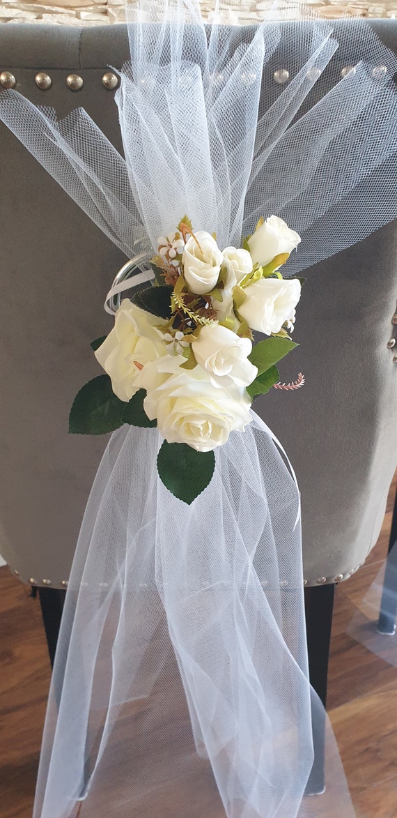 Wedding Car Decoration Kit Set White Roses & Royal Blue Organza