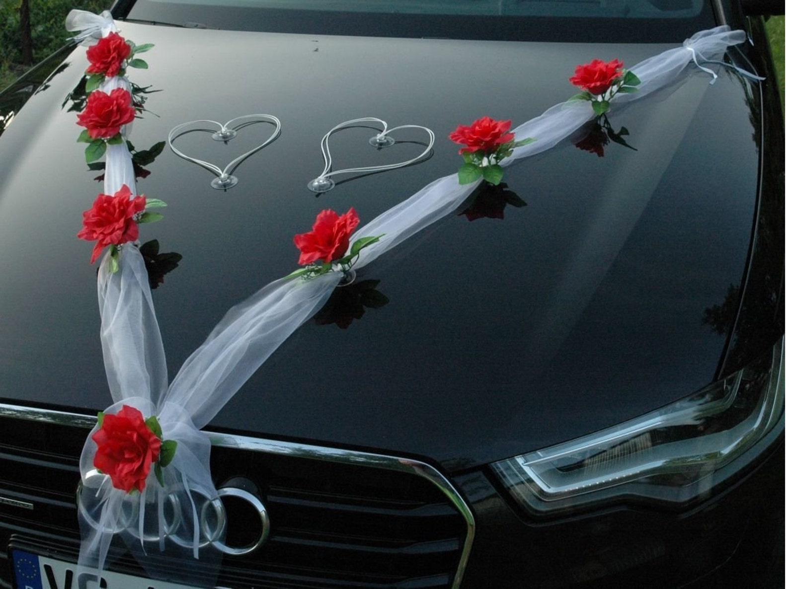 Wedding Car Decoration Kit Set Red Roses & White Organza ONLY NOW FREE ...