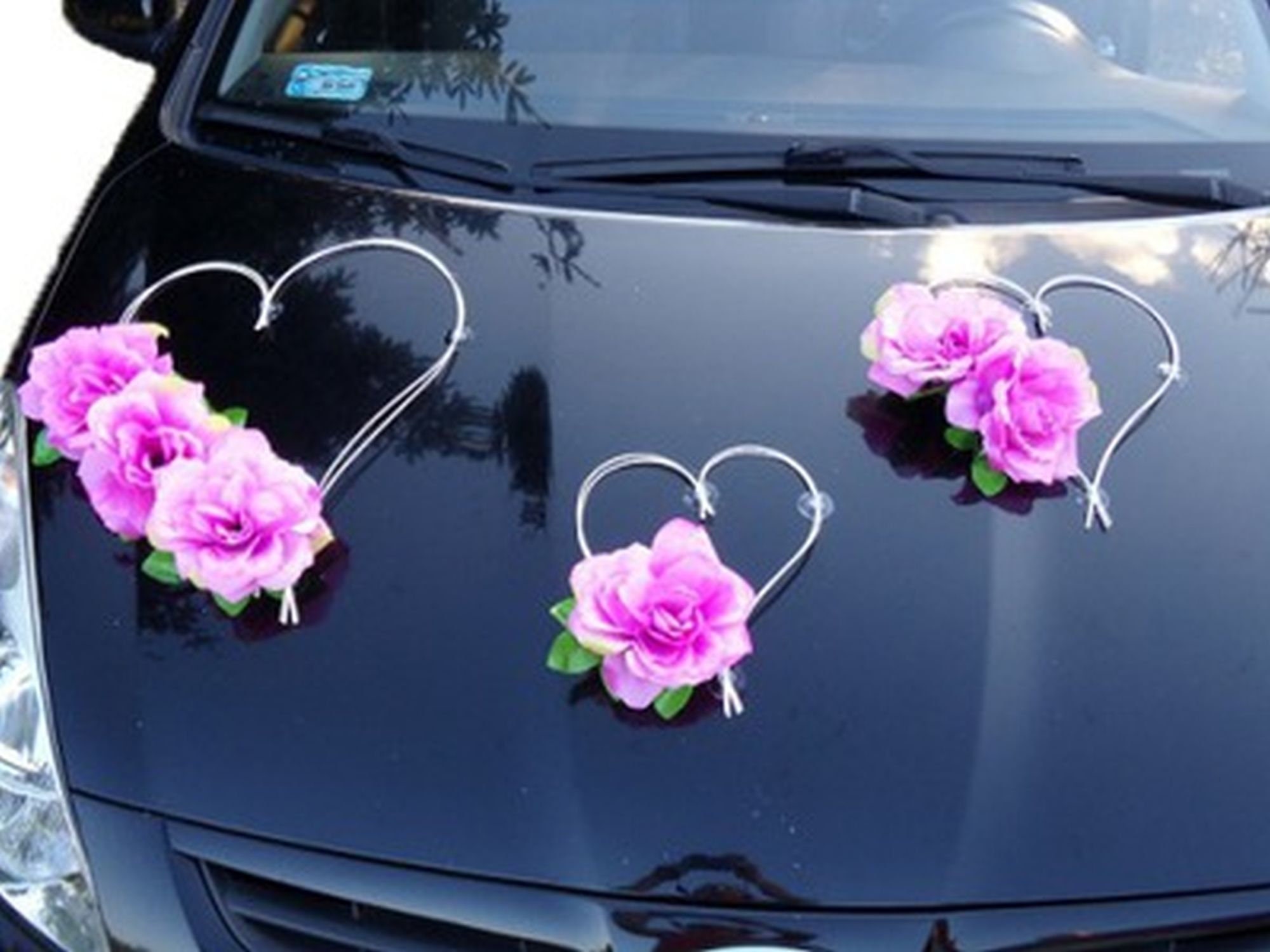 Wedding Car Decoration Kit Set Hearts Car Wedding Fair Flower Decor Organza
