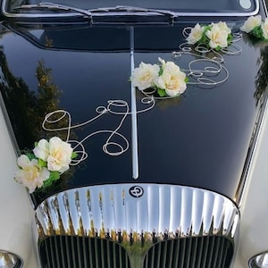 Decoración de coche de boda vintage Flores artificiales Decoración Feria Evento Kit de coche de boda Lazos de cinta Decoración de coche Boda Decoración de boda