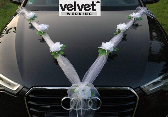 Wedding Car Decoration Kit Set White Roses & Organza ONLY NOW FREE Ribbon  Bows for Doors 
