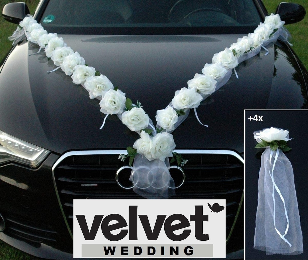 Handmade Wedding Car Decoration Kit: White Roses & Organza Ribbon - Etsy