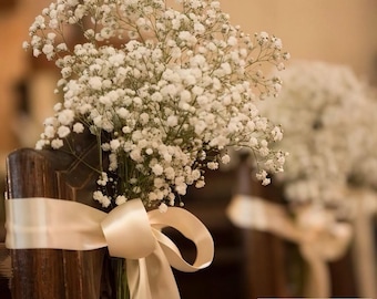 Handmade Gypsophila Rustic Wedding Pew Bow Baby’s Breath Aisle Decoration Church Tulle Floral