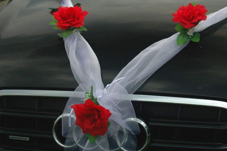 Wedding Car Decoration Kit Set Red Roses & White Organza ONLY - Etsy