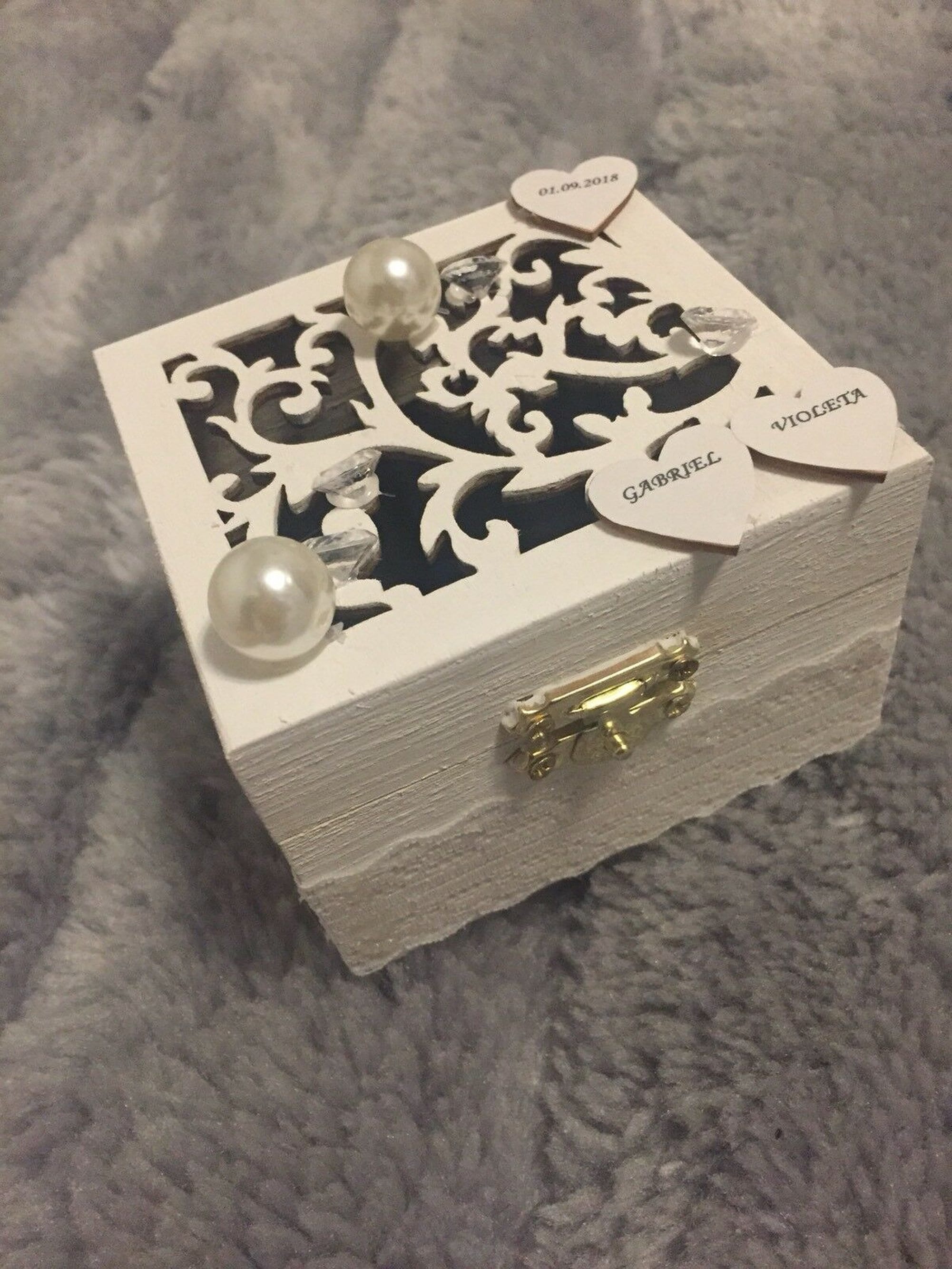 White Ring Bearer Box, Wedding Ring Box, Personalized Wooden White Ring Box With Velvet Pillow