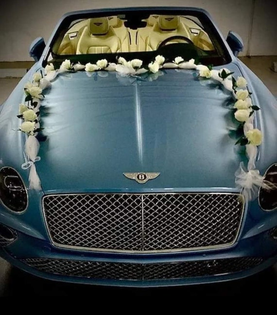 Bentley Wedding Car Flower Decoration Set White Ecrie Wedding Floral  Arrangement Kit Roses Organza 4 Door Ribbons Bows Voiture Mariage 