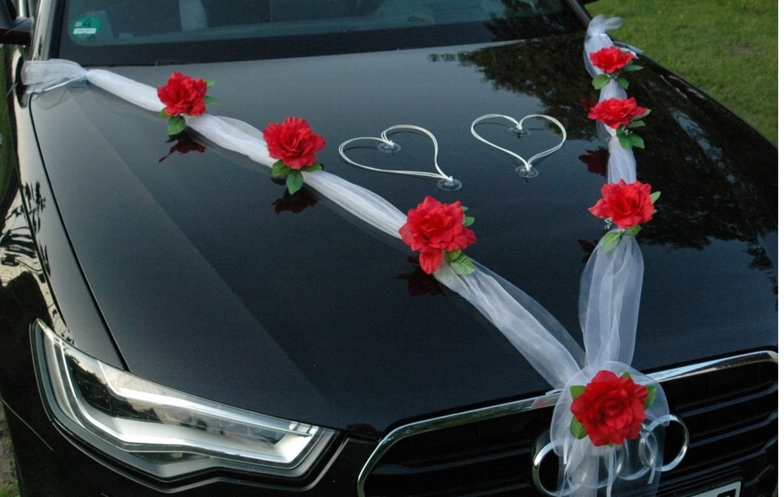 Wedding Car Decoration Kit Set Red Roses & White Organza ONLY NOW FREE ...