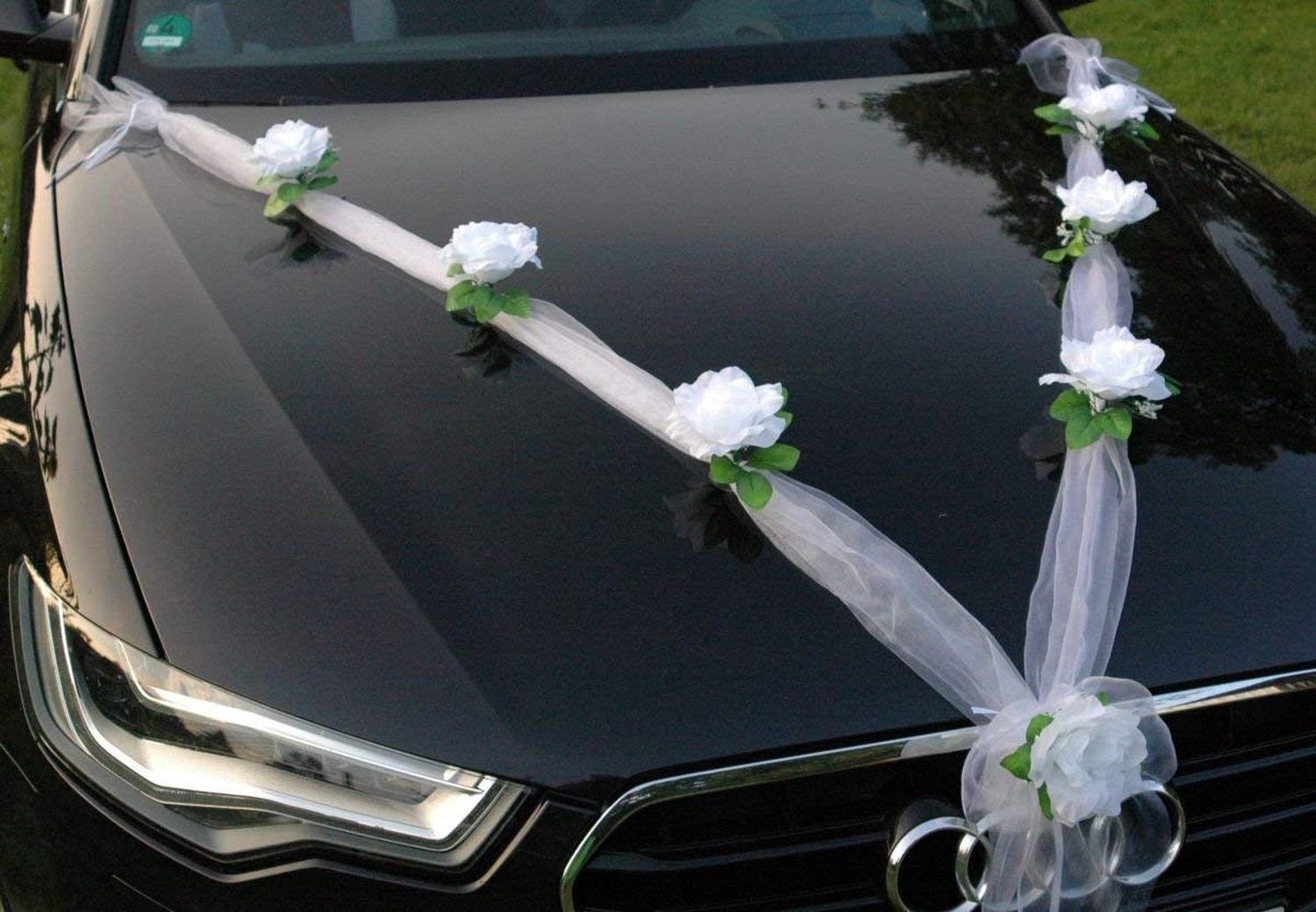 Wedding Car Decorations Full Kit Set White heart & flowers and FREE door  ribbons