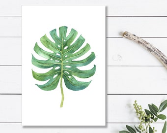 Monstera Leaf Print Botanical Print - Nature Print Monstera Leaf Illustration Botanical Wall Art Poster - Botanical Art Print Monstera Plant