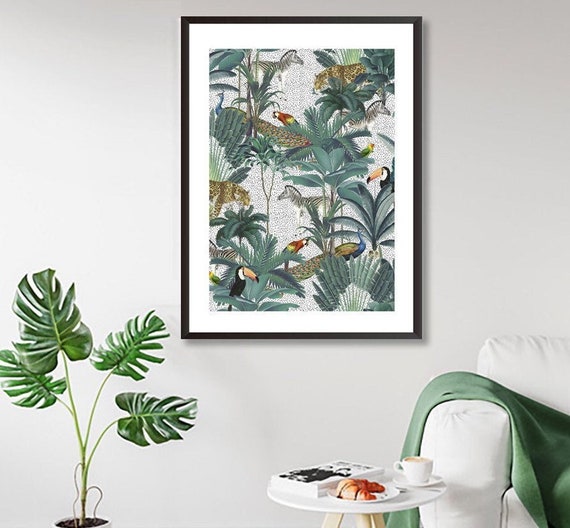 Jungle Art Print, Tropical Art Prints, Safari Animals Art Prints, Botanical Art Jungle Prints Tropical Jungle Art Prints, Wall Art Set Of 3