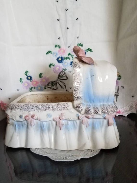 Vintage Relco Baby Crib Nursery Planter Music Box Pink And Etsy