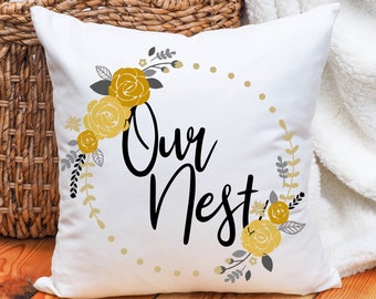 New Home Gift for Couple, Our Nest Pillow, Cute Pillow Cover, Gift for Wedding Couple, Throw Pillow Cover 16x16, Farmhouse Pillow Cover