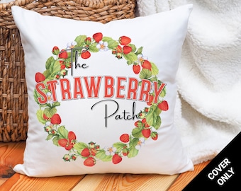 Strawberry Pillow Cover, Summer Pillow Cover, Pillow for Chair, Birthday Gift for Her, Sister Gift, Mom Gift, Farmhouse Decor, Sunroom Decor