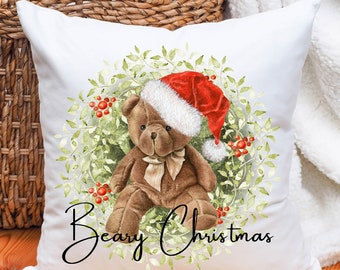 Christmas pillow, Teddy bear pillow, Christmas gift for children, Teddy Bear pillow cover, Winter pillow cover, Holiday pillow, Bear pillow