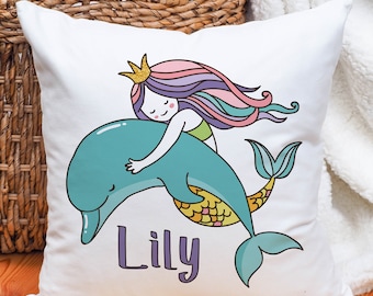 Personalized Mermaid Pillow, Girls Bedroom Pillow, Nursery Decor Girl, Shower Gift for Girl, Birthday Gift from Mom, Baby Gift from Grandma
