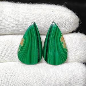 Natürliche Malachit Paar Edelstein Lose Cabochon, glatte Malachit Paar Edelstein, flache Rückseite Malachit Paar, abgestimmtes Paar 44 CT 30X17X3 MM