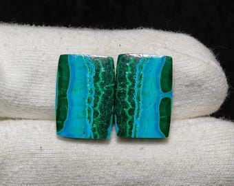 Natural Chrysocolla Malachite Pair Loose Gemstone Pair For Jewelry Making 45 ct 22x15x5 MM