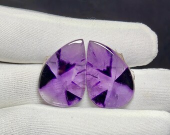 34 Ct Natural Star Amethyst Pair Cabochon Gemstone for making earring, trapiche Amethyst matched pair Wholesale For Making Jewelry