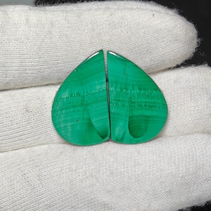 Natural Malachite Pair Loose Gemstone Cabochon, Smooth Green Malachite Pair Gemstone, Flat Back Malachite matched pair 50 ct 27X16X4 MM