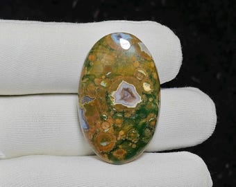 100% Natural Rhyolite Oval Shape Cabochon Loose Gemstone, Rhyolite Rainforest Jasper Gemstone Rhyolite For Jewelry Making 45 Ct. 40X25X6 MM