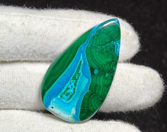 見事な最高級品質 100% 天然マラカイト クリソコラ ペアシェイプ