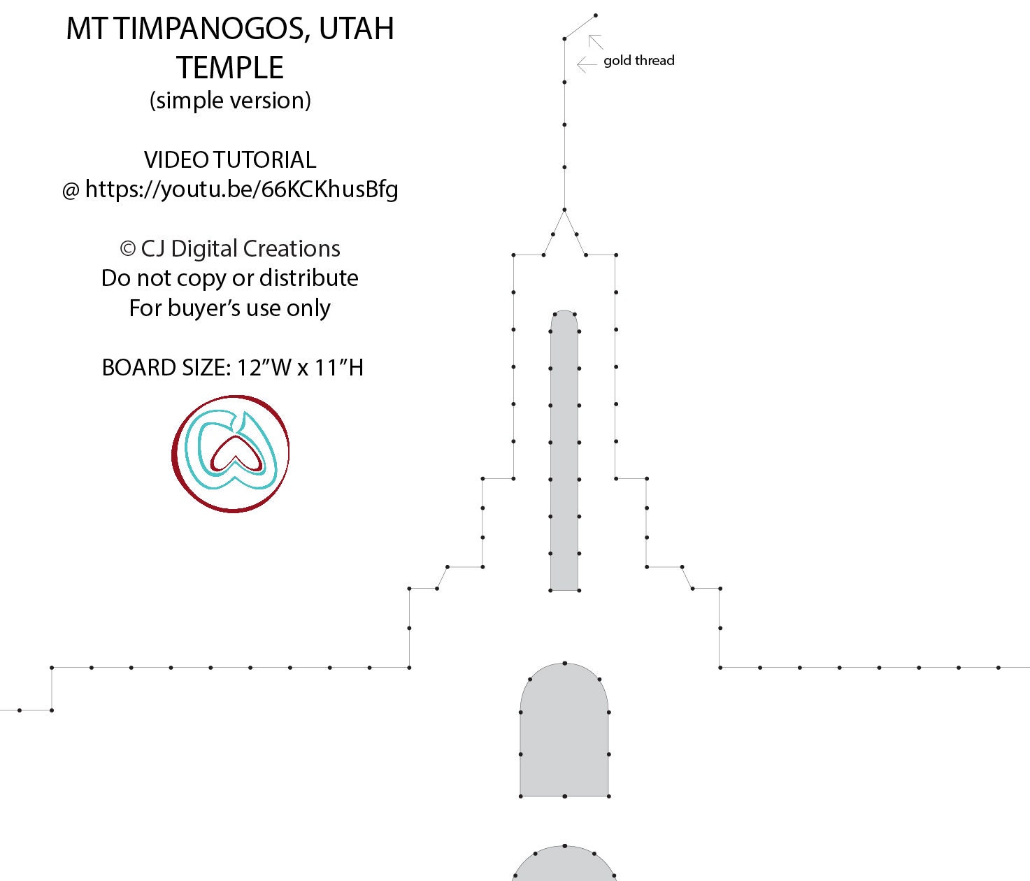 Mt Timpanogos, Utah LDS Temple String Art Template Simple 11 X 12 LDS ...