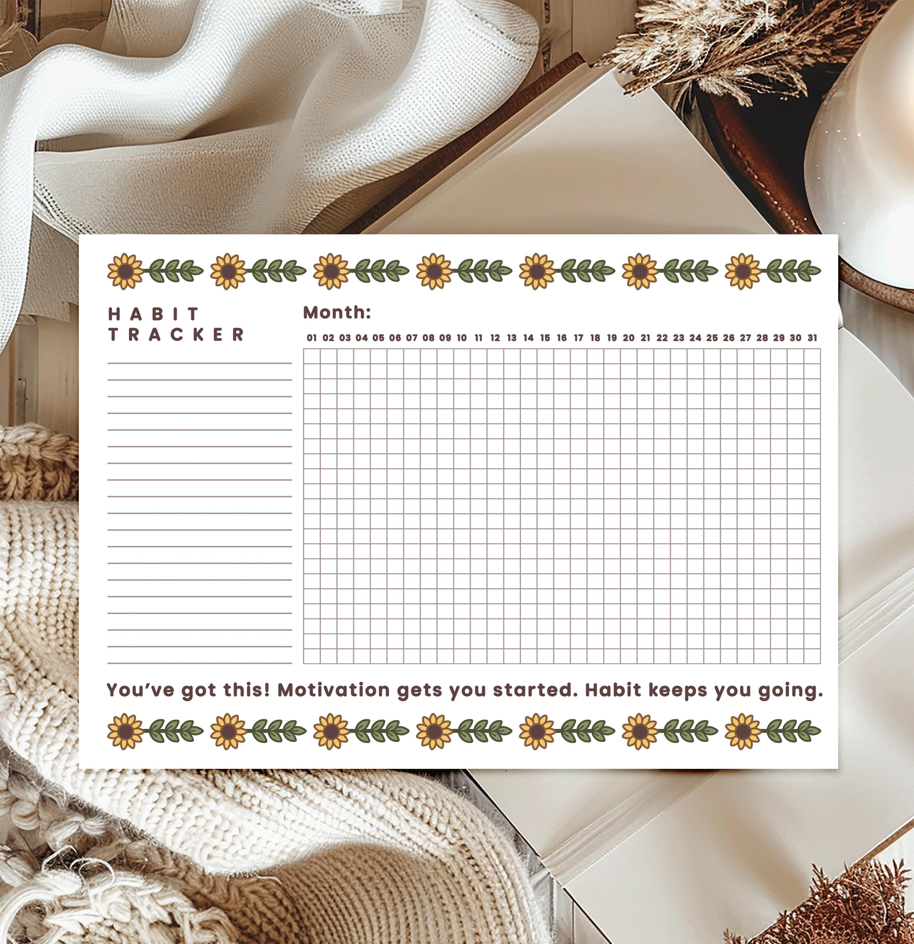 A5 Habit Tracker Notepad | Monthly Goal Planner, Floral Design - Etsy