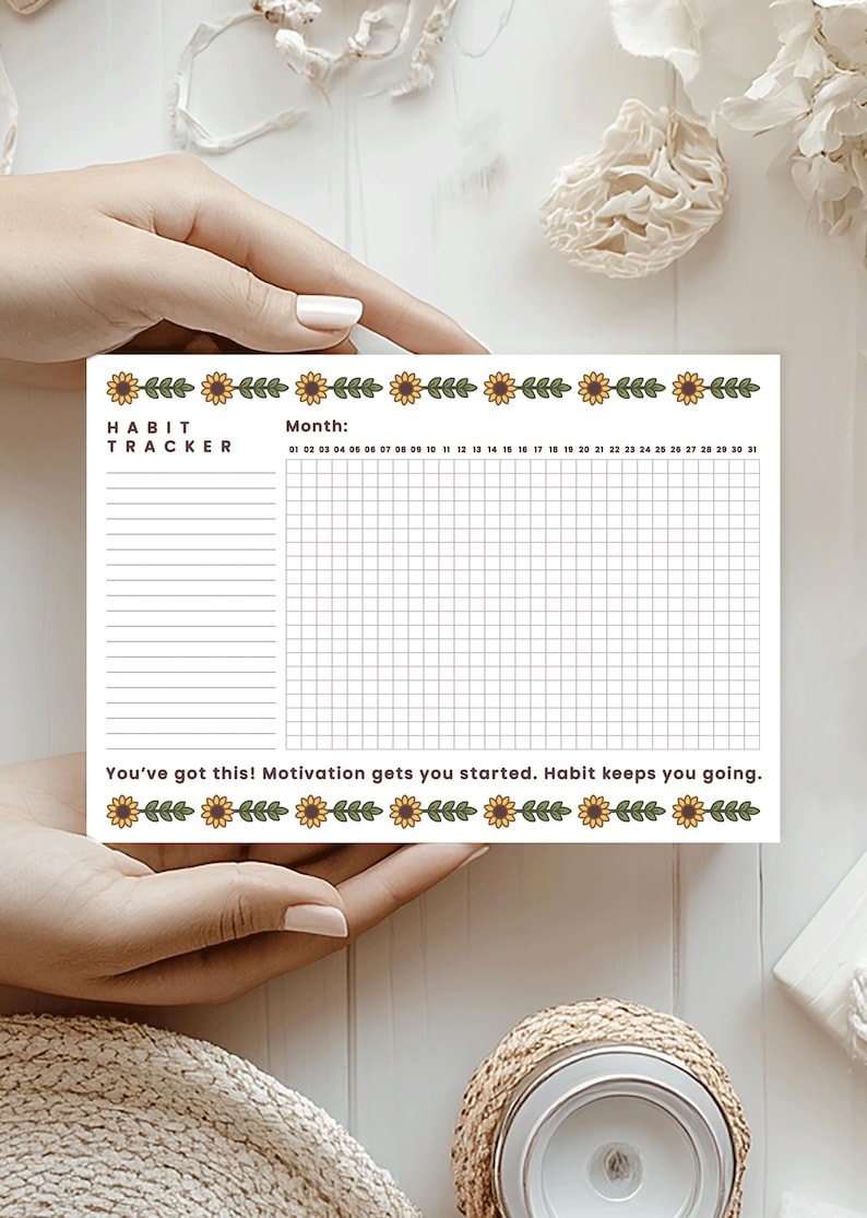 A5 Habit Tracker Notepad | Monthly Goal Planner, Floral Design - Etsy