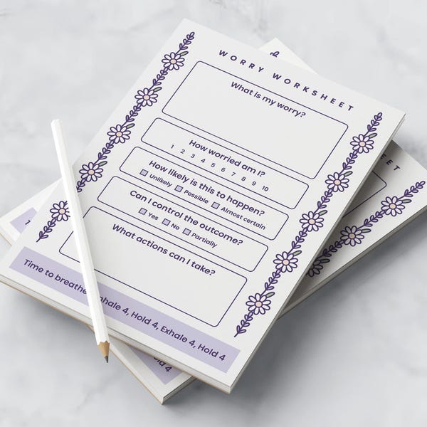 A5 Worry Worksheet Notepad • Mental Health Journal, Anxiety Relief