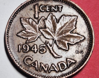 1945 Canada 1 Cent — WWII / George VI — Kruger-Gray Maple Leaf — Fine+
