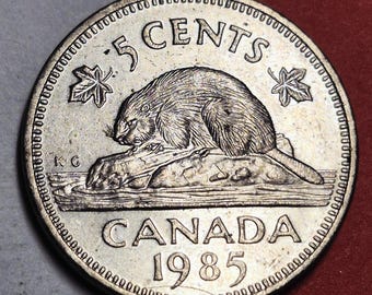 1985 Canada 5 Cents — Cold War / Elizabeth II — Beaver — Very Fine+ to EF