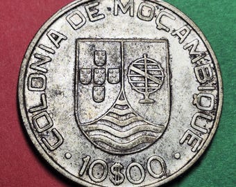 1936 Colony of Mozambique 10 Escudos — Interwar / Portuguese Republic — Silver / Armillary Sphere — Fine+ to Very Fine