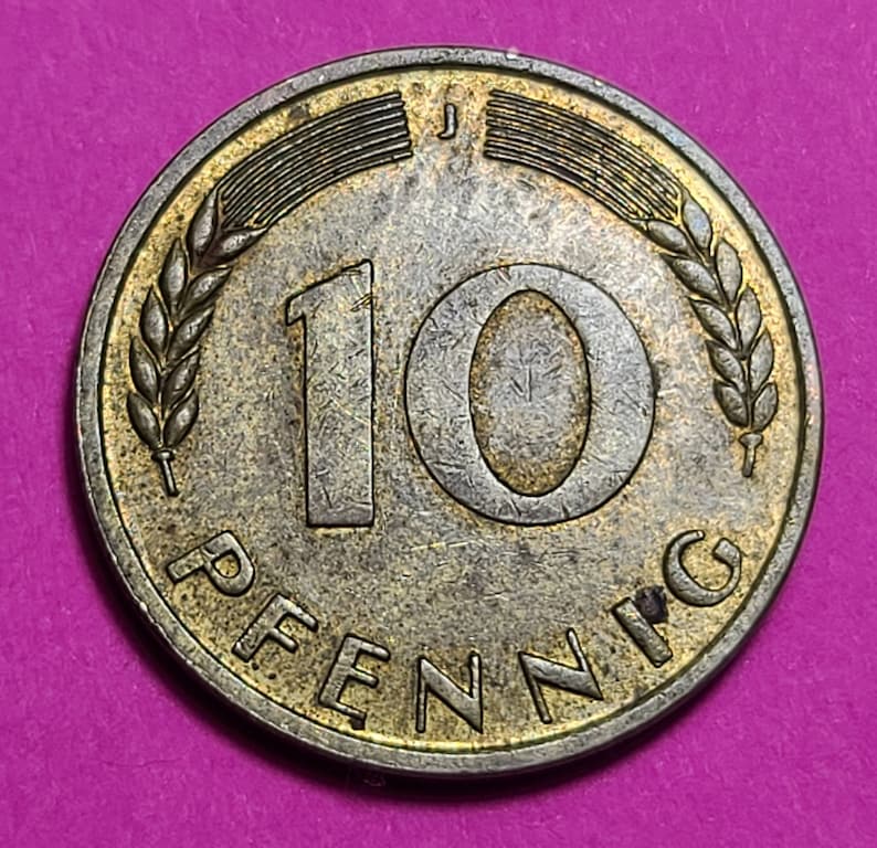 1950J Germany 10 Pfennig Coin Etsy