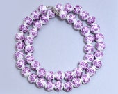 Ceramic Beaded Necklace 10mm Ceramic Plain Beads Flower Handmade Printed Porcelain Ceramic Beads- Purple Ceramic Beads Necklace- AMB-409