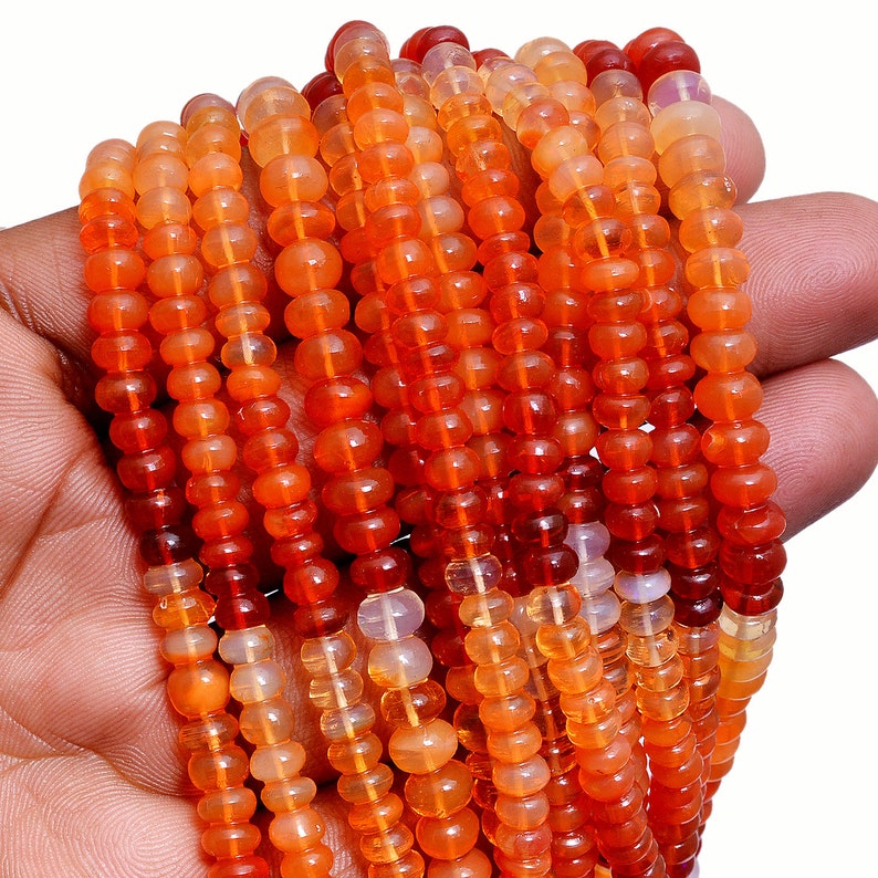 Champagne Mexican Fire Opal Beaded Bracelet 5mm Fire Opal Rondelle Beads Bracelet Fire Volcanoes Opal Natural Orange Fire Opal Gem Beads