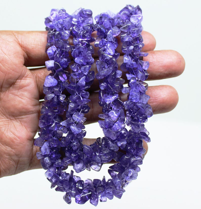 Natural Purple Amethyst Smooth Chips Nuggets 5x3,6x4 24 inch Strand